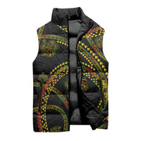 Hawaiian Kakau Art and Hisbiscus Tattoo Sleeveless Puffer Jacket Tribal Pattern-Reggae Style - Polynesian Pride