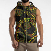Hawaiian Kakau Art and Hisbiscus Tattoo Sleeveless Zip Hoodie Tribal Pattern-Reggae Style LT03 - Polynesian Pride