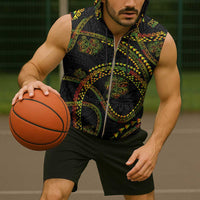 Hawaiian Kakau Art and Hisbiscus Tattoo Sleeveless Zip Hoodie Tribal Pattern-Reggae Style - Polynesian Pride