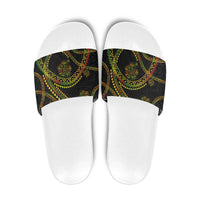 Hawaiian Kakau Art and Hisbiscus Tattoo Slide Sandals Tribal Pattern-Reggae Style LT03 Black - Polynesian Pride