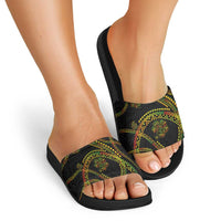 Hawaiian Kakau Art and Hisbiscus Tattoo Slide Sandals Tribal Pattern-Reggae Style LT03 - Polynesian Pride