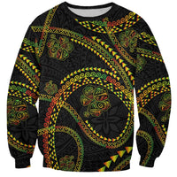 Hawaiian Kakau Art and Hisbiscus Tattoo Sweatshirt Tribal Pattern-Reggae Style - Polynesian Pride