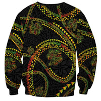 Hawaiian Kakau Art and Hisbiscus Tattoo Sweatshirt Tribal Pattern-Reggae Style - Polynesian Pride