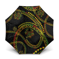 Hawaiian Kakau Art and Hisbiscus Tattoo Umbrella Tribal Pattern-Reggae Style LT03 One Size Folded 11.42 inch Opened Diameter 37.4 inch Black - Polynesian Pride