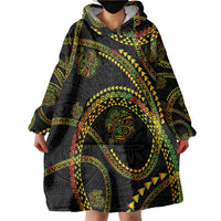Hawaiian Kakau Art and Hisbiscus Tattoo Wearable Blanket Hoodie Tribal Pattern-Reggae Style - Polynesian Pride