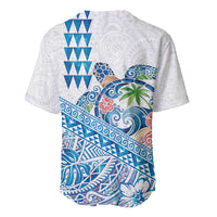 Hawaiian Abstract Sea Turtle Baseball Jersey Polynesian Tapa Art and Kakau Tattoo White WaterColor - Polynesian Pride