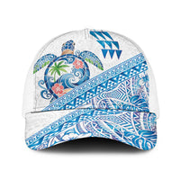 Hawaiian Abstract Sea Turtle Baseball Net Cap Polynesian Tapa Art and Kakau Tattoo White WaterColor LT03 One Size White White - Polynesian Pride