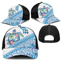 Hawaiian Abstract Sea Turtle Baseball Net Cap Polynesian Tapa Art and Kakau Tattoo White WaterColor LT03 - Polynesian Pride