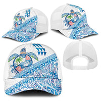 Hawaiian Abstract Sea Turtle Baseball Net Cap Polynesian Tapa Art and Kakau Tattoo White WaterColor LT03 - Polynesian Pride