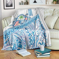 Hawaiian Abstract Sea Turtle Blanket Polynesian Tapa Art and Kakau Tattoo White WaterColor LT03 White - Polynesian Pride