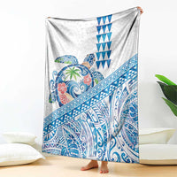 Hawaiian Abstract Sea Turtle Blanket Polynesian Tapa Art and Kakau Tattoo White WaterColor LT03 - Polynesian Pride