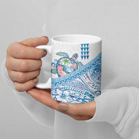 Hawaiian Abstract Sea Turtle Ceramic Mug Polynesian Tapa Art and Kakau Tattoo White WaterColor - Polynesian Pride