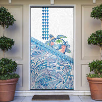 Hawaiian Abstract Sea Turtle Door Cover Polynesian Tapa Art and Kakau Tattoo White WaterColor - Polynesian Pride