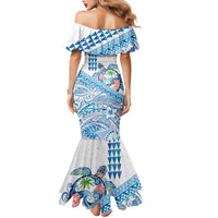 Hawaiian Abstract Sea Turtle Family Matching Mermaid Dress and Hawaiian Shirt Polynesian Tapa Art and Kakau Tattoo White WaterColor - Polynesian Pride