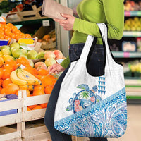 Hawaiian Abstract Sea Turtle Grocery Bag Polynesian Tapa Art and Kakau Tattoo White WaterColor - Polynesian Pride