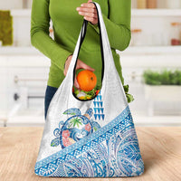 Hawaiian Abstract Sea Turtle Grocery Bag Polynesian Tapa Art and Kakau Tattoo White WaterColor - Polynesian Pride