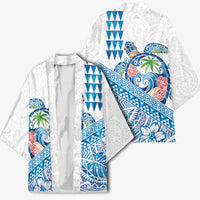 Hawaiian Abstract Sea Turtle Kimono Polynesian Tapa Art and Kakau Tattoo White WaterColor - Polynesian Pride