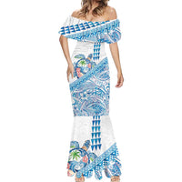 Hawaiian Abstract Sea Turtle Mermaid Dress Polynesian Tapa Art and Kakau Tattoo White WaterColor - Polynesian Pride