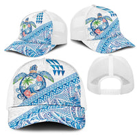 Hawaiian Abstract Sea Turtle Mesh Trucker Cap Polynesian Tapa Art and Kakau Tattoo White WaterColor LT03 - Polynesian Pride