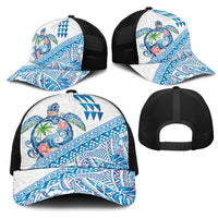 Hawaiian Abstract Sea Turtle Mesh Trucker Cap Polynesian Tapa Art and Kakau Tattoo White WaterColor LT03 - Polynesian Pride