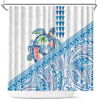 Hawaiian Abstract Sea Turtle Shower Curtain Polynesian Tapa Art and Kakau Tattoo White WaterColor - Polynesian Pride