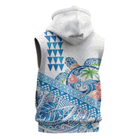 Hawaiian Abstract Sea Turtle Sleeveless Hoodie Polynesian Tapa Art and Kakau Tattoo White WaterColor - Polynesian Pride