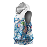Hawaiian Abstract Sea Turtle Sleeveless Hoodie Polynesian Tapa Art and Kakau Tattoo White WaterColor - Polynesian Pride