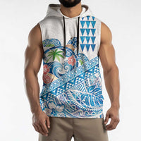 Hawaiian Abstract Sea Turtle Sleeveless Hoodie Polynesian Tapa Art and Kakau Tattoo White WaterColor - Polynesian Pride