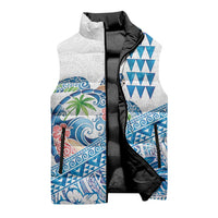 Hawaiian Abstract Sea Turtle Sleeveless Puffer Jacket Polynesian Tapa Art and Kakau Tattoo White WaterColor - Polynesian Pride