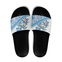 Hawaiian Abstract Sea Turtle Slide Sandals Polynesian Tapa Art and Kakau Tattoo White WaterColor - Polynesian Pride