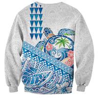Hawaiian Abstract Sea Turtle Sweatshirt Polynesian Tapa Art and Kakau Tattoo White WaterColor - Polynesian Pride