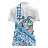 Hawaiian Abstract Sea Turtle Women Polo Shirt Polynesian Tapa Art and Kakau Tattoo White WaterColor - Polynesian Pride