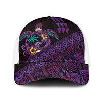 Hawaiian Abstract Sea Turtle Baseball Net Cap Polynesian Tapa Art and Kakau Tattoo Purple WaterColor - Polynesian Pride