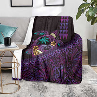 Hawaiian Abstract Sea Turtle Blanket Polynesian Tapa Art and Kakau Tattoo Purple WaterColor - Polynesian Pride