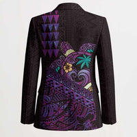 Hawaiian Abstract Sea Turtle Blazer Polynesian Tapa Art and Kakau Tattoo Purple WaterColor - Polynesian Pride
