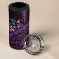 Hawaiian Abstract Sea Turtle 4 in 1 Can Cooler Tumbler Polynesian Tapa Art and Kakau Tattoo Purple WaterColor - Polynesian Pride
