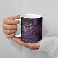 Hawaiian Abstract Sea Turtle Ceramic Mug Polynesian Tapa Art and Kakau Tattoo Purple WaterColor - Polynesian Pride