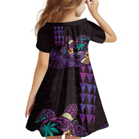 Hawaiian Abstract Sea Turtle Family Matching Long Sleeve Bodycon Dress and Hawaiian Shirt Polynesian Tapa Art and Kakau Tattoo Purple WaterColor - Polynesian Pride