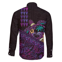 Hawaiian Abstract Sea Turtle Family Matching Long Sleeve Bodycon Dress and Hawaiian Shirt Polynesian Tapa Art and Kakau Tattoo Purple WaterColor - Polynesian Pride