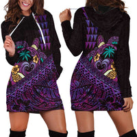 Hawaiian Abstract Sea Turtle Hoodie Dress Polynesian Tapa Art and Kakau Tattoo Purple WaterColor - Polynesian Pride