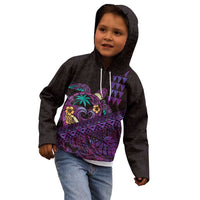 Hawaiian Abstract Sea Turtle Kid Hoodie Polynesian Tapa Art and Kakau Tattoo Purple WaterColor - Polynesian Pride