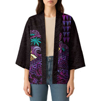 Hawaiian Abstract Sea Turtle Kimono Polynesian Tapa Art and Kakau Tattoo Purple WaterColor - Polynesian Pride