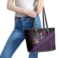 Hawaiian Abstract Sea Turtle Leather Tote Bag Polynesian Tapa Art and Kakau Tattoo Purple WaterColor - Polynesian Pride