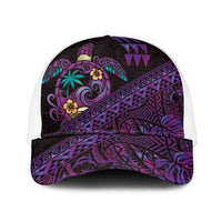 Hawaiian Abstract Sea Turtle Mesh Trucker Cap Polynesian Tapa Art and Kakau Tattoo Purple WaterColor LT03 One Size White Black - Polynesian Pride