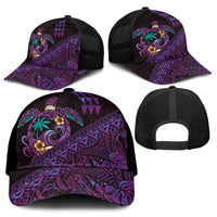 Hawaiian Abstract Sea Turtle Mesh Trucker Cap Polynesian Tapa Art and Kakau Tattoo Purple WaterColor LT03 - Polynesian Pride