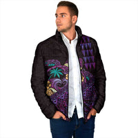 Hawaiian Abstract Sea Turtle Padded Jacket Polynesian Tapa Art and Kakau Tattoo Purple WaterColor - Polynesian Pride