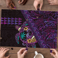 Hawaiian Abstract Sea Turtle Puzzle Polynesian Tapa Art and Kakau Tattoo Purple WaterColor - Polynesian Pride