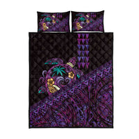 Hawaiian Abstract Sea Turtle Quilt Bed Set Polynesian Tapa Art and Kakau Tattoo Purple WaterColor - Polynesian Pride