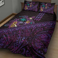 Hawaiian Abstract Sea Turtle Quilt Bed Set Polynesian Tapa Art and Kakau Tattoo Purple WaterColor - Polynesian Pride
