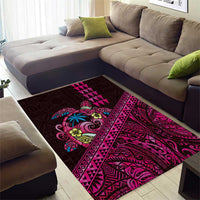 Hawaiian Abstract Sea Turtle Area Rug Polynesian Tapa Art and Kakau Tattoo Pink WaterColor - Polynesian Pride
